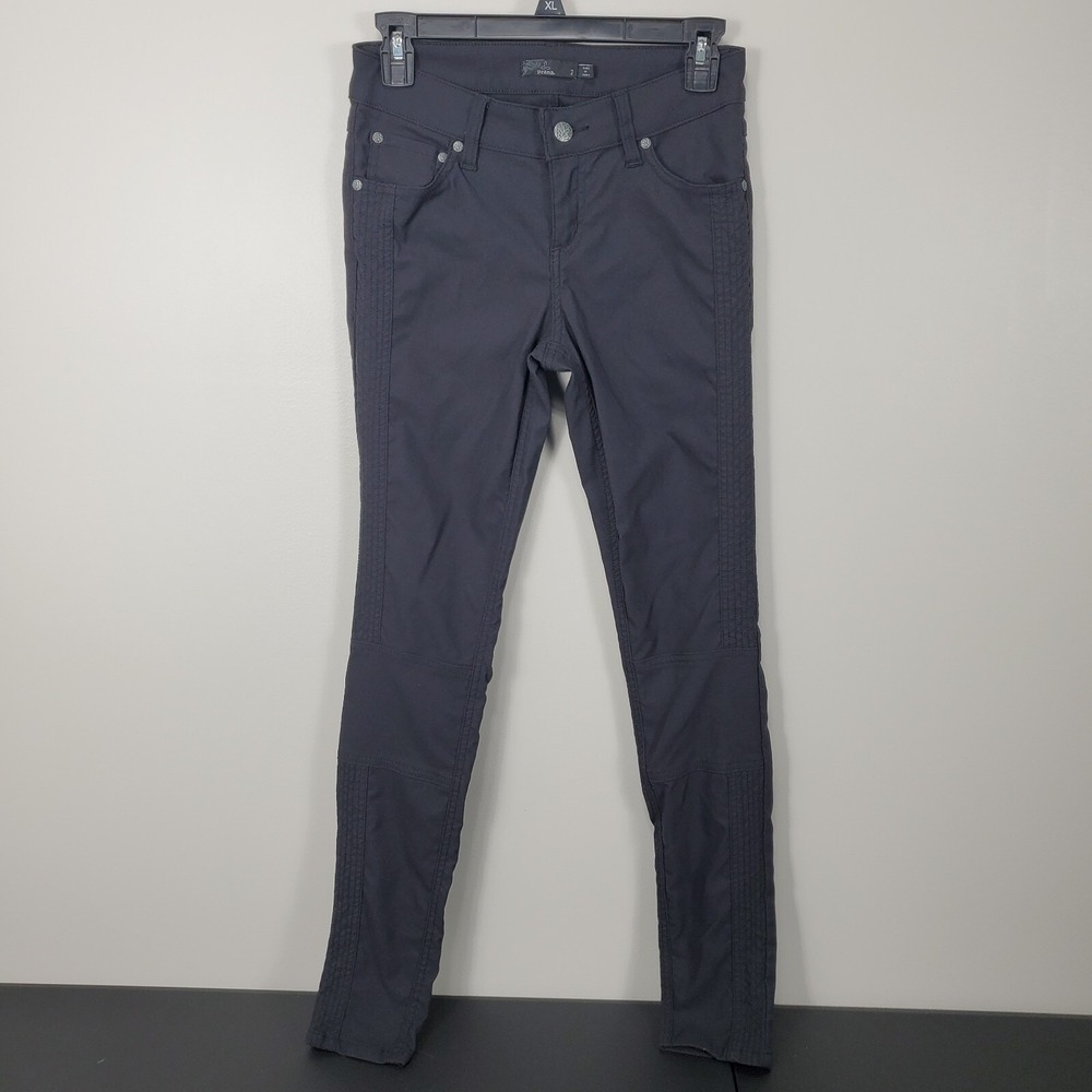 Prana 2 Jenna Pants Black Charcoal Gray Mid-rise‎ Fitted Skinny Nylon Stretch